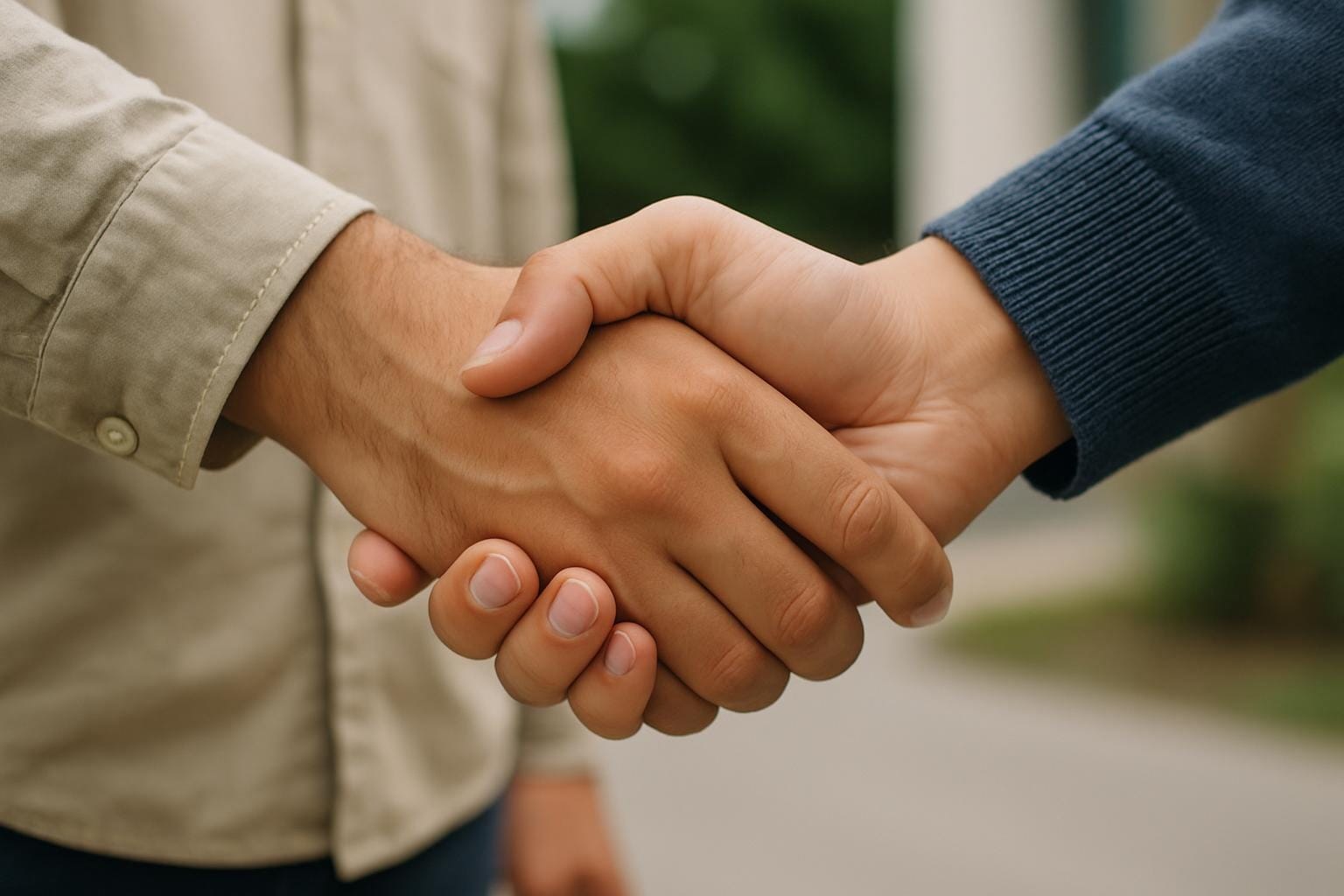 image | Red Penny Realty Client and real estate agent shaking hands at the client's new home after a successfully buying a new Mesa home