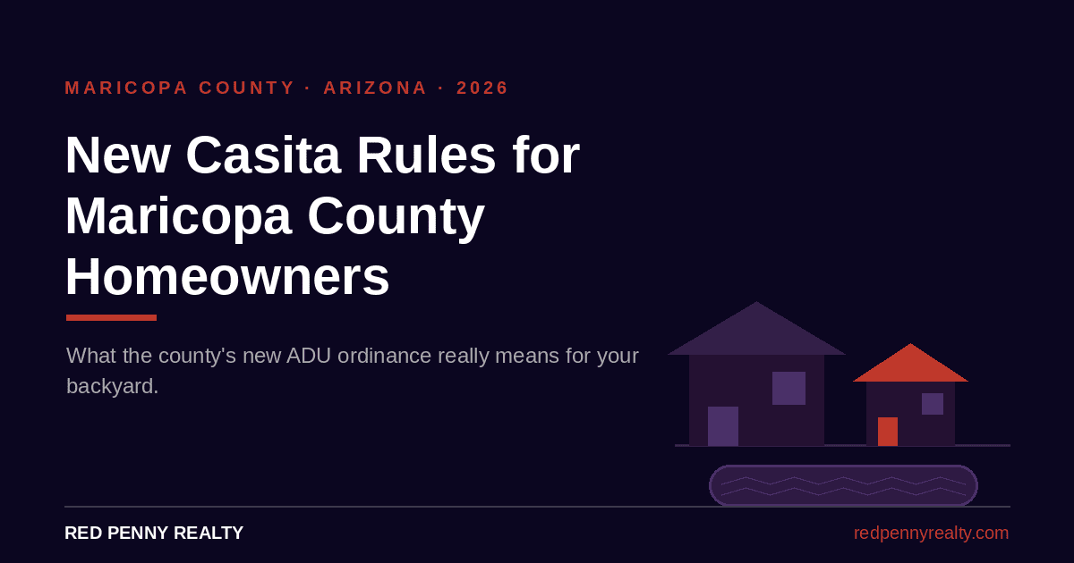 An ADU card illustrating the new Maricopa County ADU casita rules for homeowners.